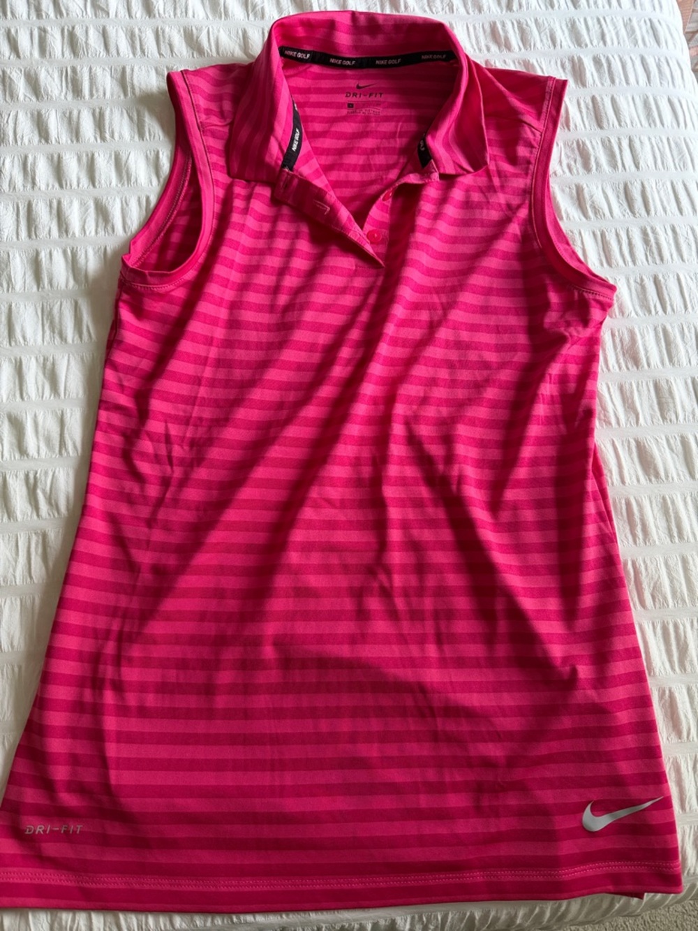 Nike Women’s Sleeveless Dri-FIT Polo Tank - Hot Pink Stripes Golf